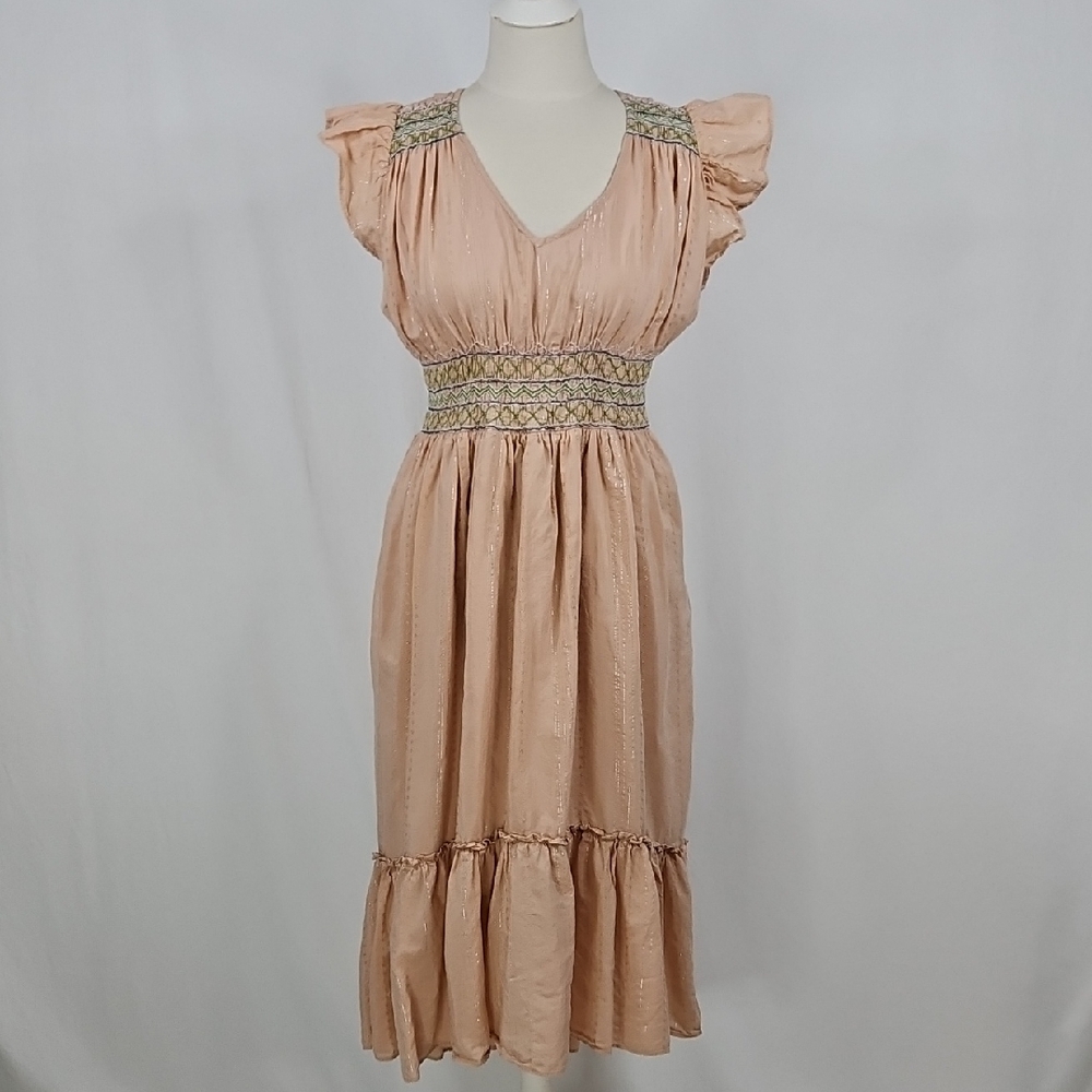 Tina Demel Elegant Peach Ruffle Dress Size Large